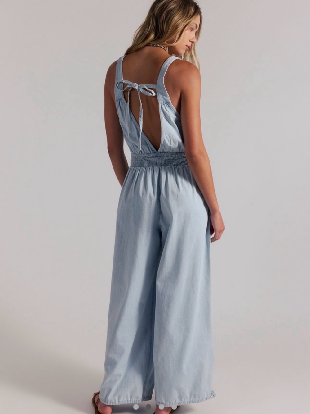 Free People Light Blue Denim Wide-Leg Overalls/Jumpsuit